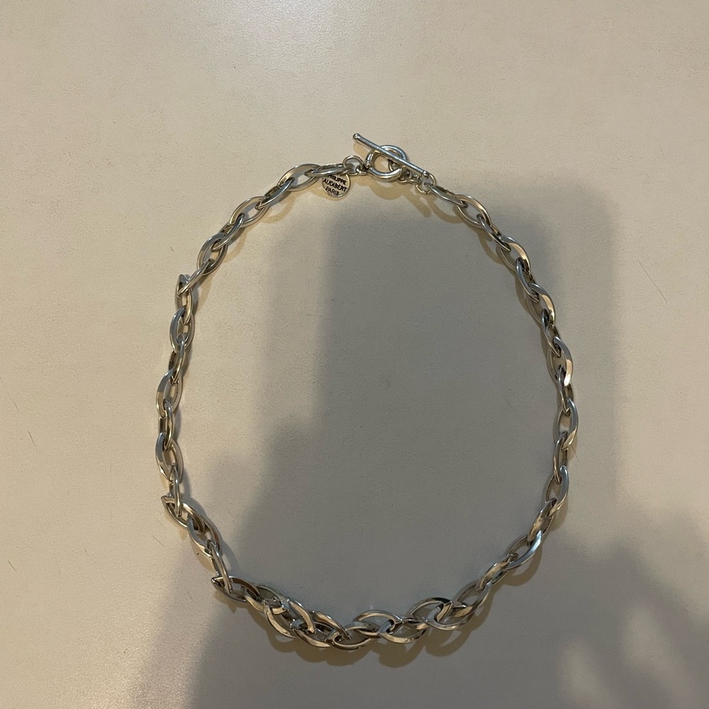 Philippe Audibert Paris Silver Tone Chain Link Necklace with T-Bar